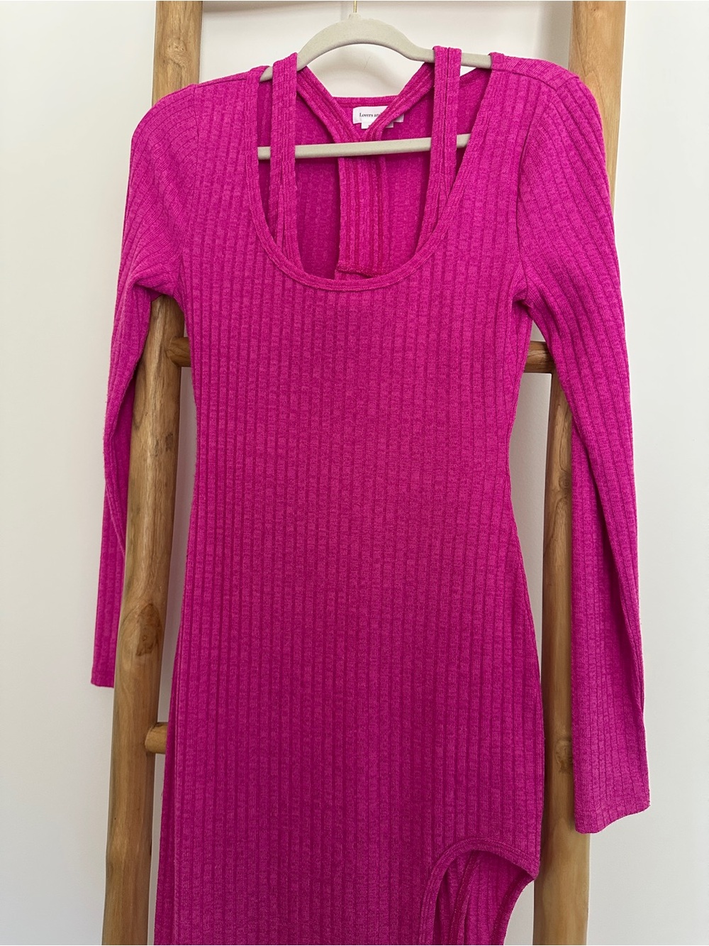 Lovers + Friends 2-in-1 Naomi Ribbed Long Sleeve Midi Dress Hot Pink sz xs